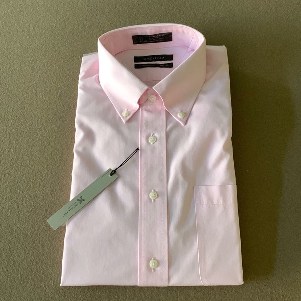 🆕 NORDSTROM Pink Traditional Fit Button Down Shirt - 15.5 / 33